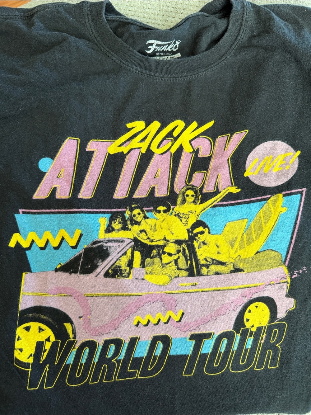 Funko Black Tee with Pink, Yellow & Blue 'Zack Attack' Graphic
